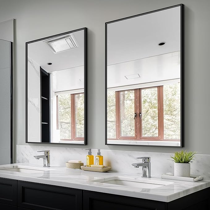 Bathroom Vanity Mirror for Wall, 2 Pack 36" x 24" Metal Framed Rectangular by TRAHOME