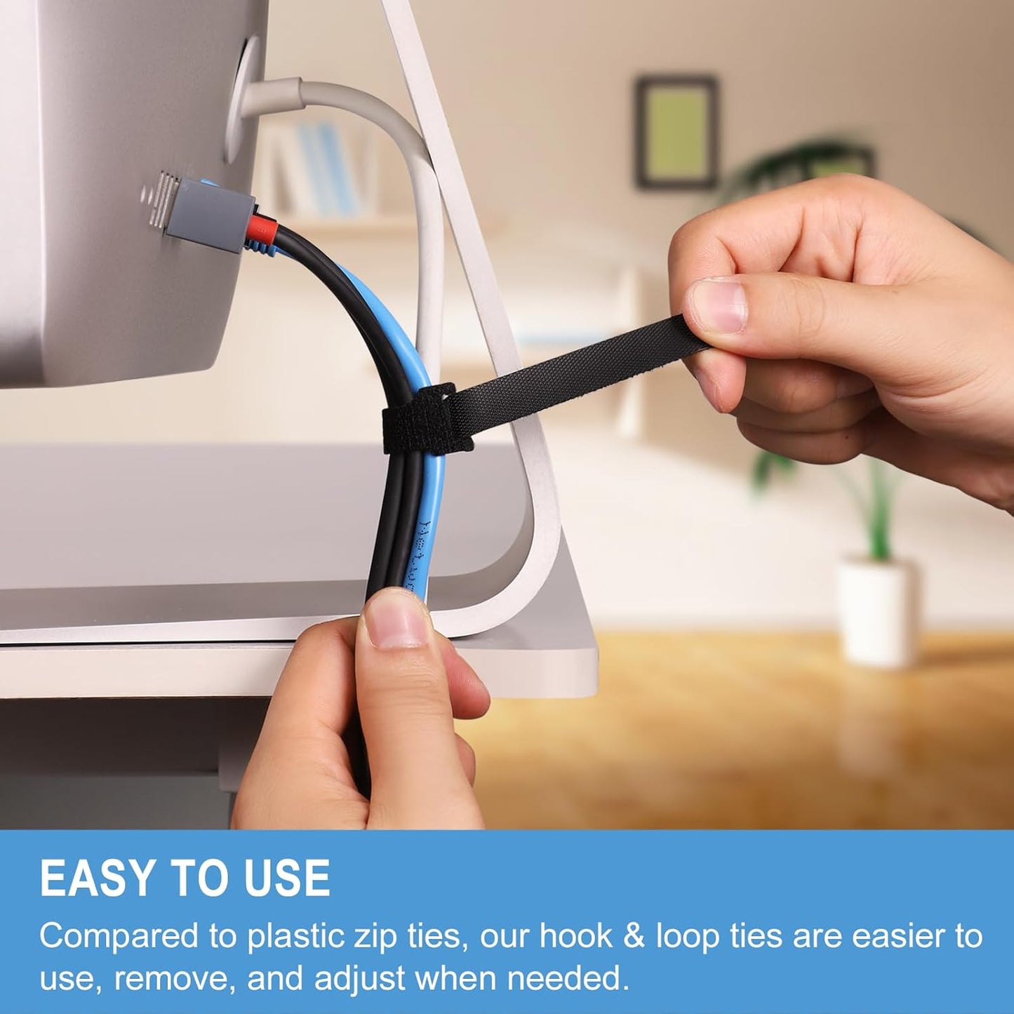 100 PCS 8 Inches Reusable Cable Ties | Adjustable Cord Wraps, Cable Straps | Hook & Loop Cord Organizer, Cable Management | 5 Colors