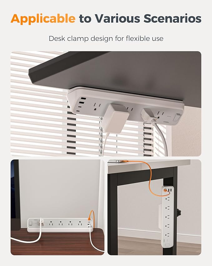 TESSAN Desk Clamp Power Strip 6 Ft, 2100J Surge Protector, 5 Outlets and 4 USB - Image 7