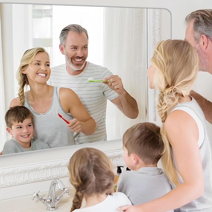 55x36 Inch Silver Bathroom Mirror, Large Rectangular Vanity Mirror, Metal - Image 7
