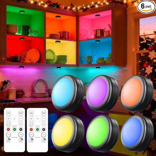 Yiliaw 6 Pack LED Puck Lights Remote Control 16 Color Changeable Under Cabinet by Yiliaw