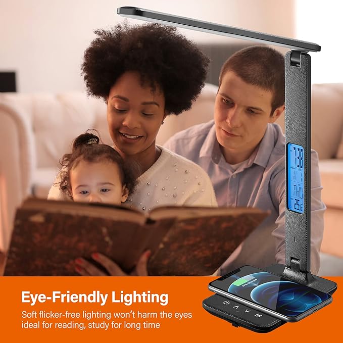 poukaran LED Desk Lamp with Wireless Charger, USB Charging Port, Table Lamp - Image 8