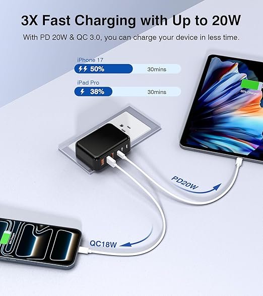 Fast Charger Block, GaN 6 Port USB C Charging Station Hub Cube, 100W Multiport - Image 3