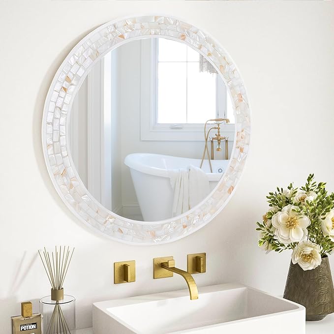 Tanmicoshomy Round Wall Mirror 24 Inch, Circle Mosaic Mirror - Image 7
