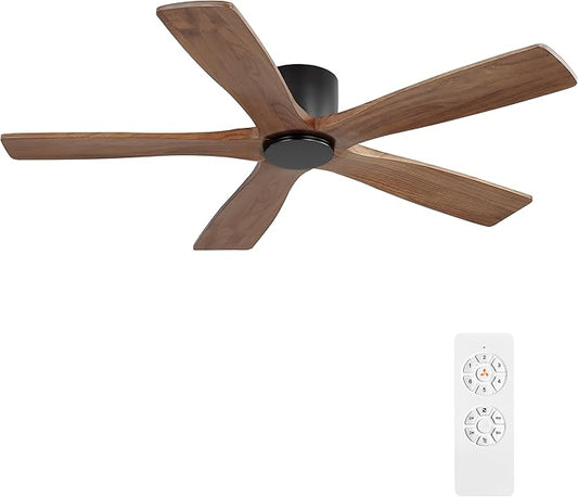 WINGBO 48" Flush Mount DC Ceiling Fans without Lights, 5 Carved Solid Wood by HomePage