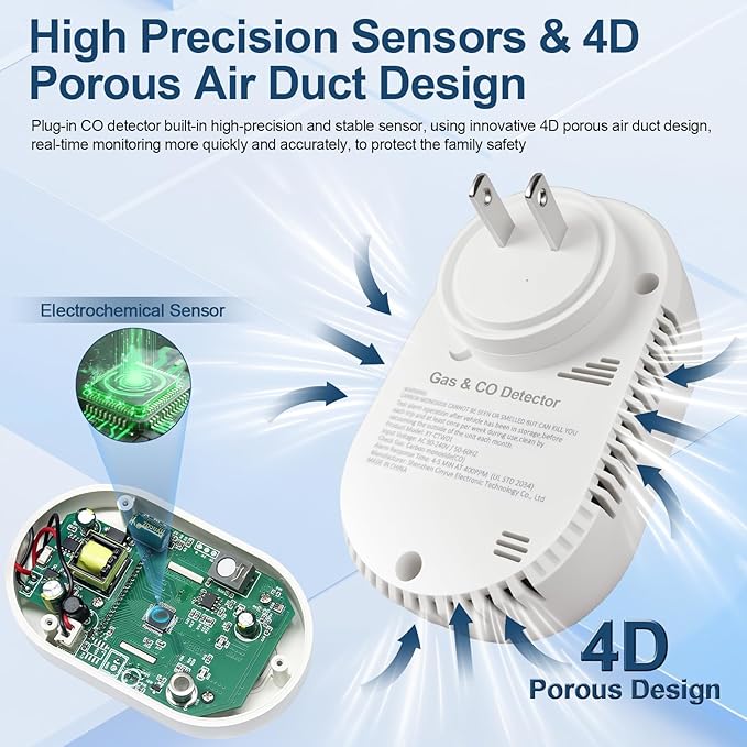 4-in-1 Natural Gas Leak Detector & Carbon Monoxide Detectors, Plug in CO and - Image 5