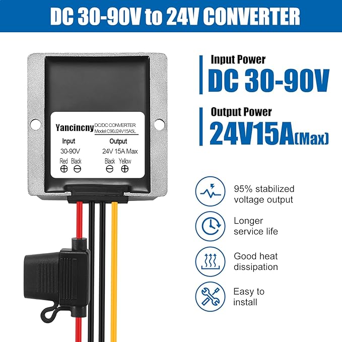 Yancincny 360W 24A 15V DC-DC Buck Converter 36V 48V 60V 72V 84V to 24V 15A - Image 2