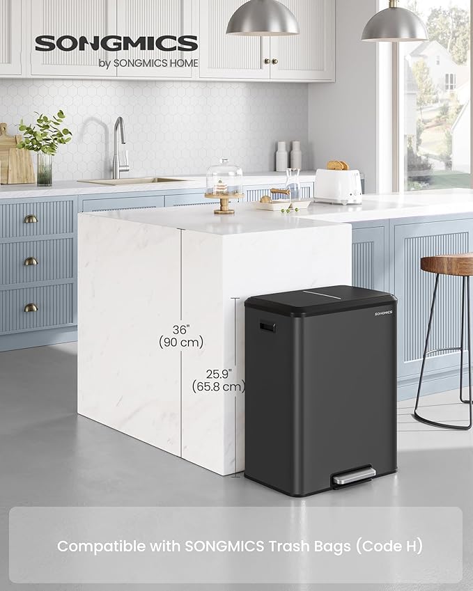 SONGMICS Trash Can, 2 x 8 Gallon Double Garabge Can - Image 2