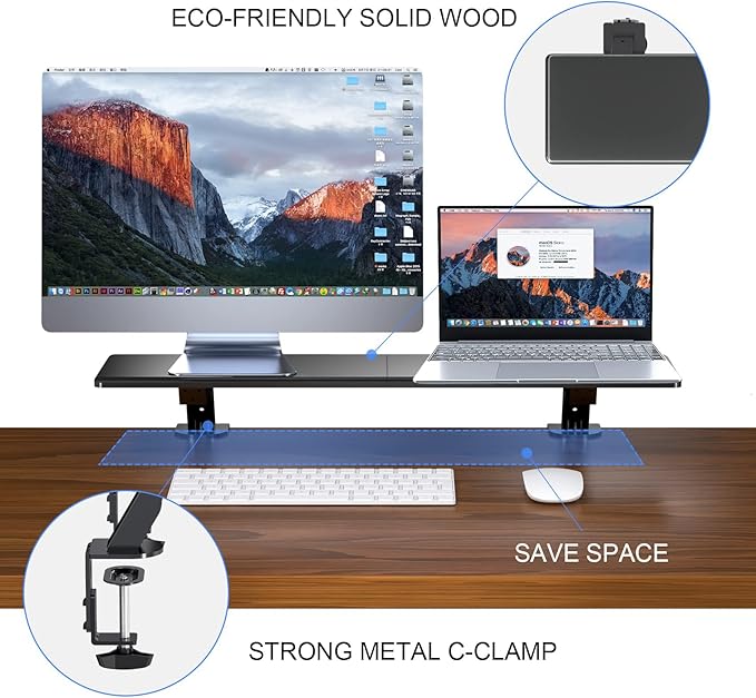 suptek Clamp-on 32 Inch Dual Monitor Desk Mount Riser Shelf Computer Stands - Image 4