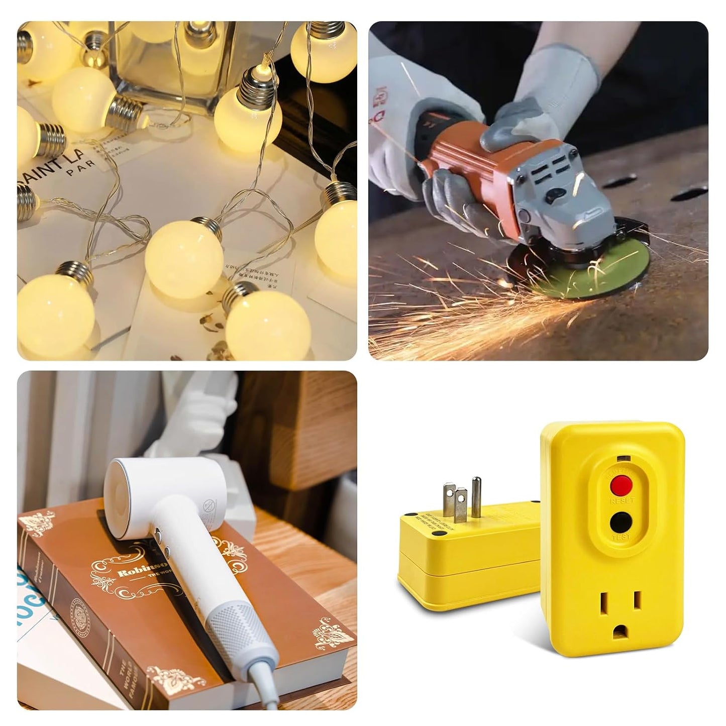EP GFCI Adapter, 15 AMP Grounded 3-Prong Single Outlet for Indoor Use with Manual Reset, UL Listed, Yellow, 1 Pack