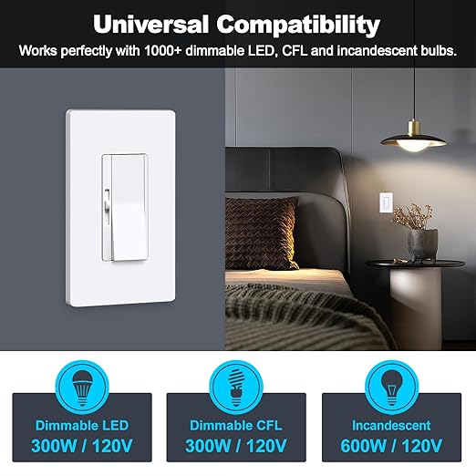 BESTTEN 6 Pack Super Slim Dimmer Light Switch, Quiet Rocker, Single Pole or 3 - Image 4