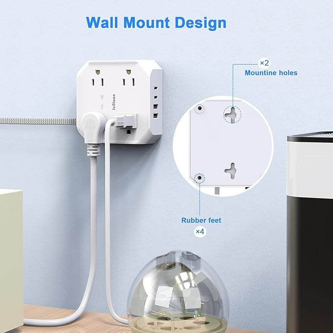 Surge Protector Flat Plug Power Strip, 10Ft Extension Cord - Image 7