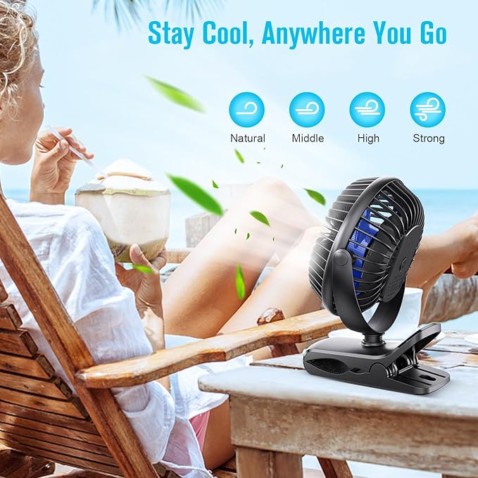 BESKAR Portable Clip on Fan Rechargeable, 4 Speeds Small Battery Operated Fans - Image 4