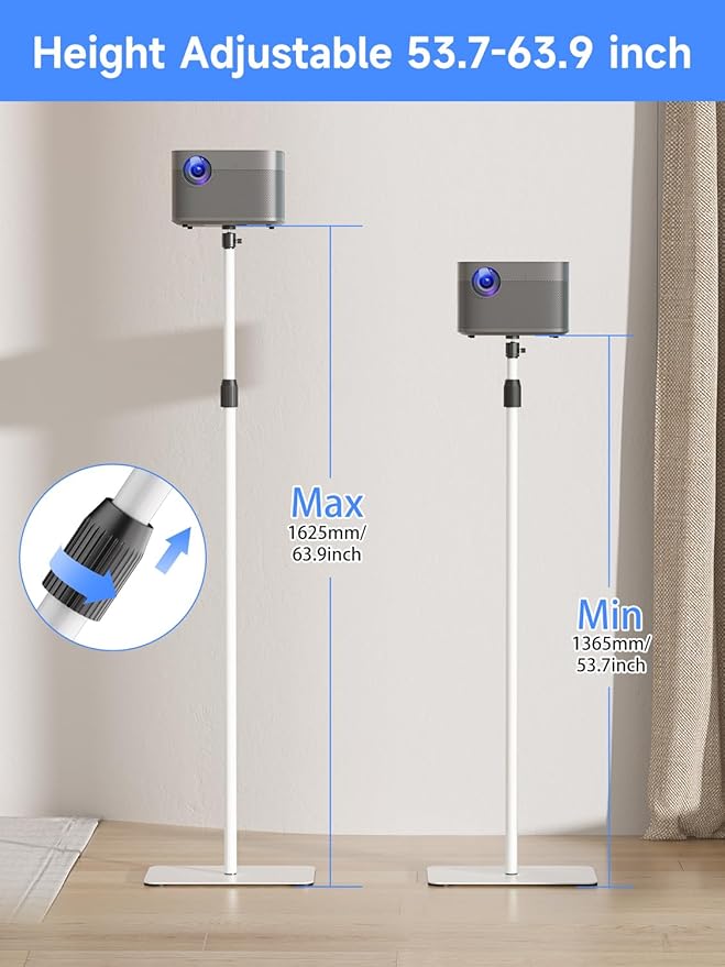 suptek Exdentable 63.9" Projector Stand 360°Swivel, Height Adjustable - Image 2