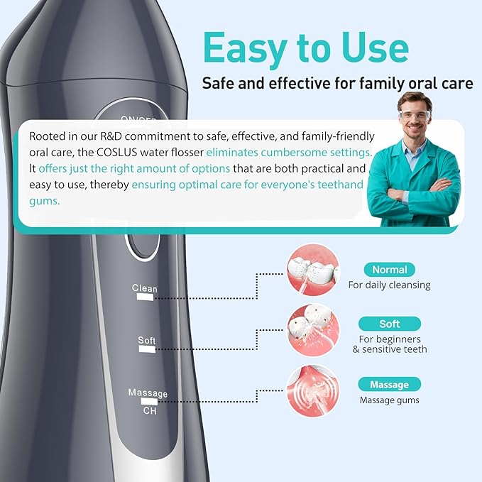 COSLUS Water Dental Flosser Teeth Pick: Portable Cordless Oral Irrigator 300ML - Image 5