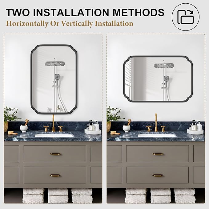 Black Bathroom Mirror for Over Sink 20" x 30" Modern Rounded Rectangle Bathroom - Image 6