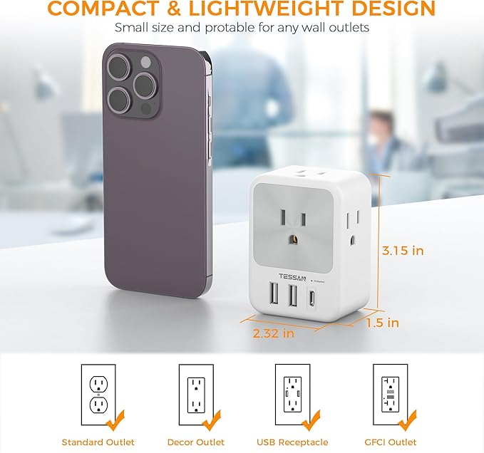Surge Protector Wall Outlet Extender, TESSAN Multi Plug Outlet Splitter - Image 5