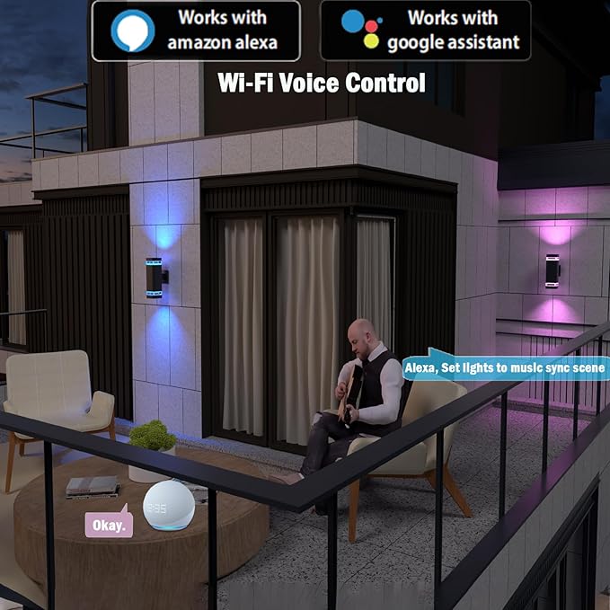 Smart WiFi Outdoor Wall Sconce Lights 2 Pack, Porch Lights RGB Color Changing - Image 5