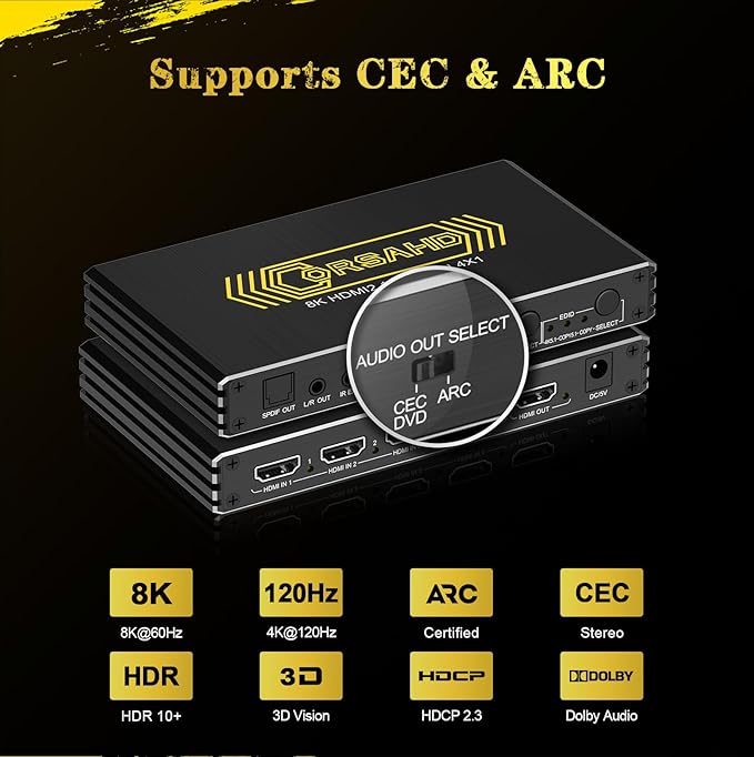CORSAHD 4K@120Hz HDMI 2.1 Switch 4 in 1 Out - Image 3