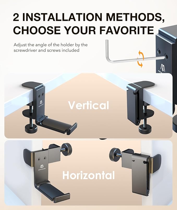 APPHOME Headphone Stand Hook for Desk, Foldable Under Table Headset Holder - Image 4