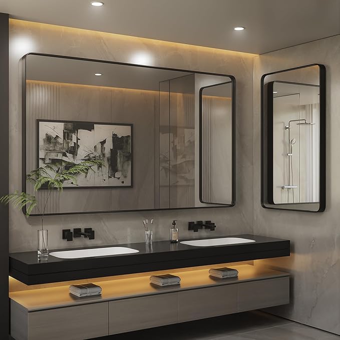 ISKM Black Bathroom Mirror for Wall 40" x 38" Matte Black Framed Vanity Mirror - Image 6