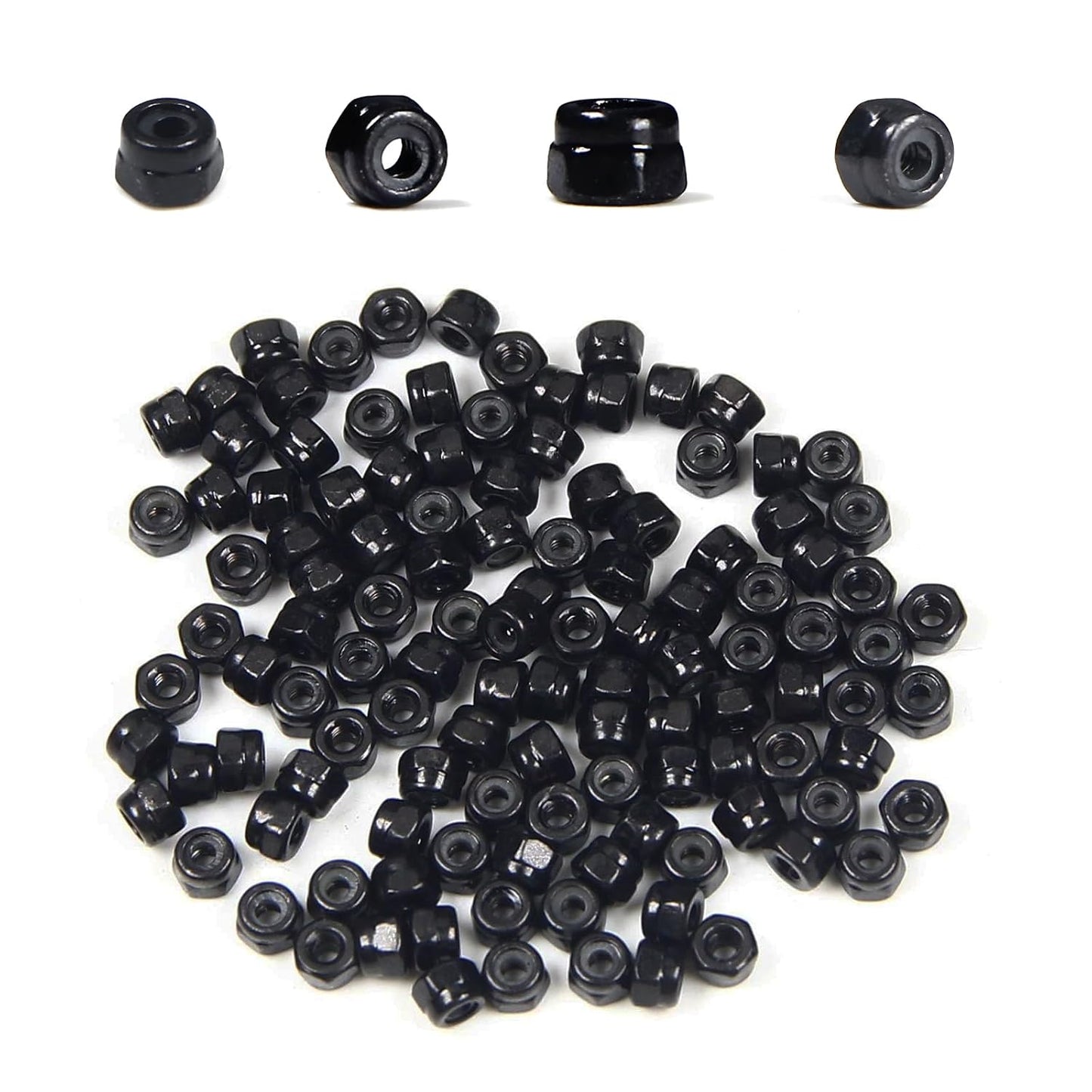 100Pcs M2 x 0.4mm Carbon Steel Hex Lock Nuts, Nylon Insert Self-Locking Nut | Black Zinc Plated, Metric Coarse Thread, for 3D Printers, Drones, Electronics, PCB, and DIY Projects