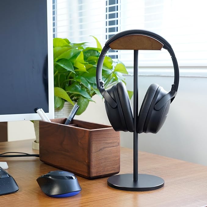GEVO Headphone Stand for Desk, Walnut Wood & Aluminum Headset Stand, Universal - Image 7