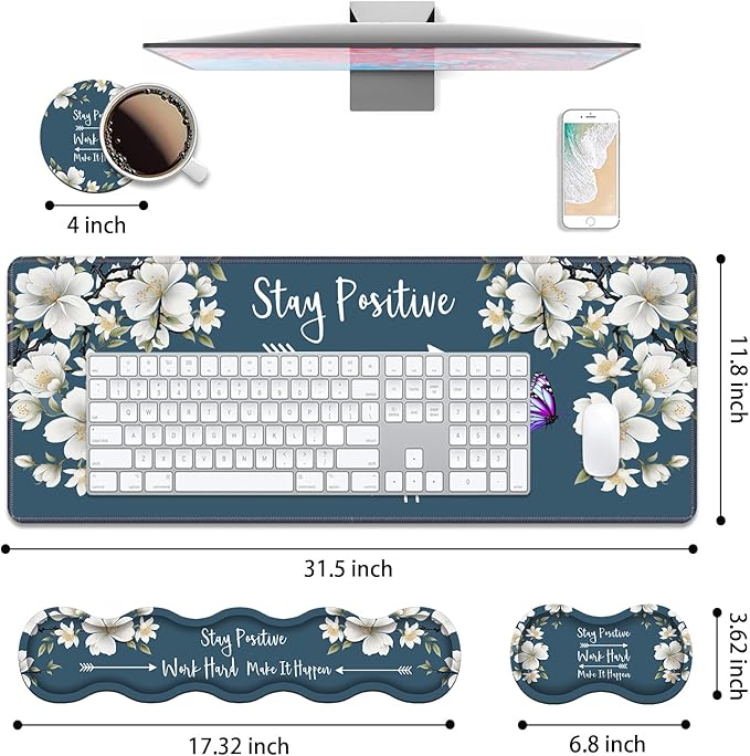 4 in 1 Ergonomic Keyboard Wrist Rest & Mouse Pad Wrist Rest Set, Stay Positive - Image 2