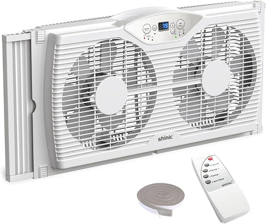 shinic Twin Window Fan with Reversible Airflow, Thermostat Controlled, 3 Speeds by SHINIC