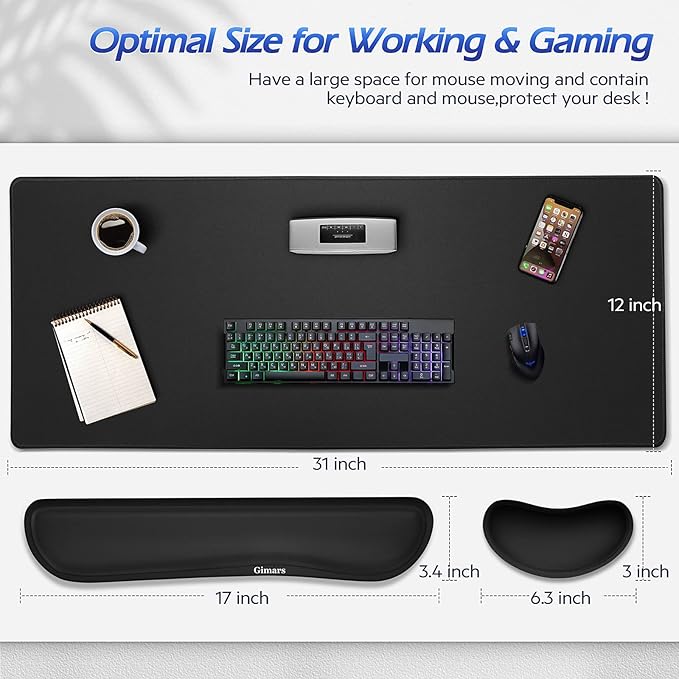 Gimars 4 in 1 Mouse Pad and Keyboard Wrist Rest Set, Large Mouse Pad - Image 3