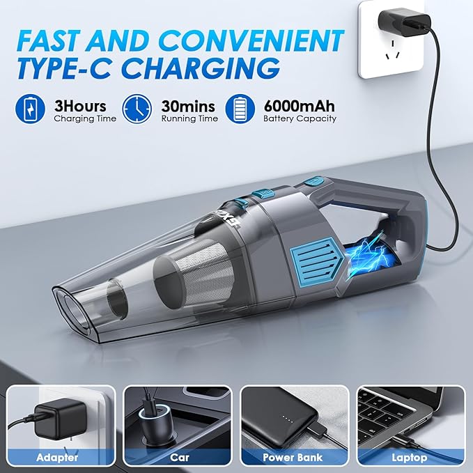 Gxzsk Handheld Vacuum Cordless, 15000PA Strong Suction Hand Held Car Vacuum - Image 4
