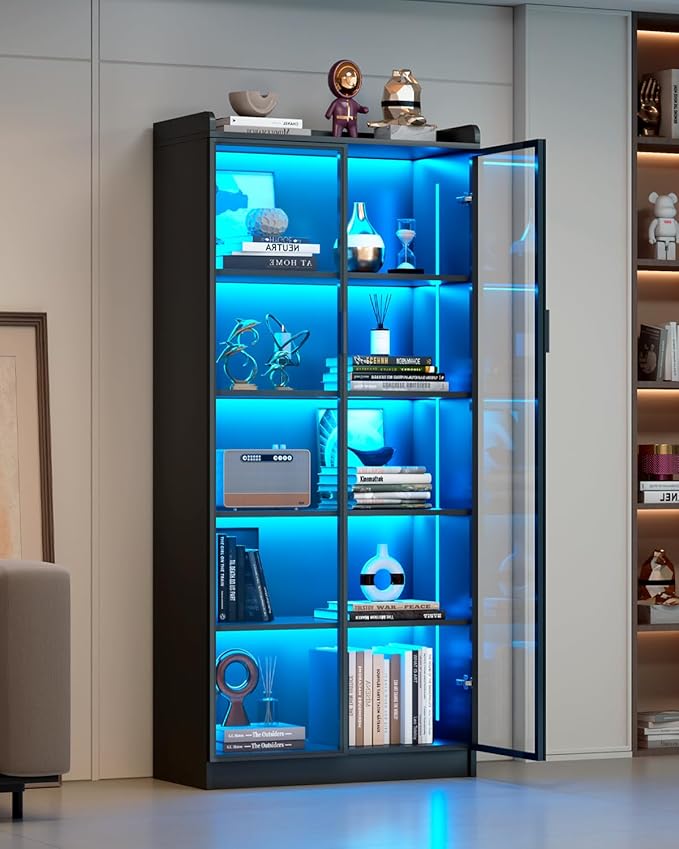Dystler Display Cabinet with Glass Doors and Shelves, 5 Tier Display Case - Image 9