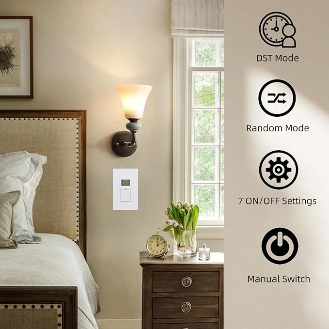 in Wall Digital Timer Switch, Indoor 7 Day Light Switch timers, 15A - Image 3