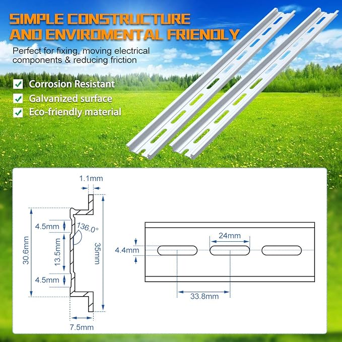 VAMRONE 20 Piece Aluminum DIN Rails, 12 Inches Long, 35mm Wide, 7.5mm High - Image 4