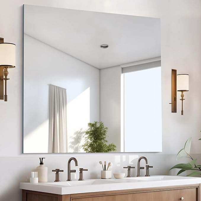 CILIBER Frameless Mirror, 42x42 inch Square Bathroom Mirrors by CILIBER