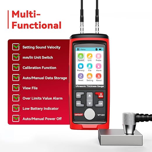 Wintact Digital Ultrasonic Thickness Gauge, Range 0.039 to 11.81 in - Image 4