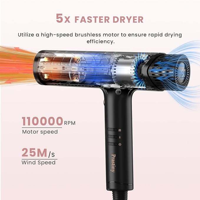Prastiny Hair Dryer with Diffuser: Professional High Speed Quiet Ionic Blow - Image 2