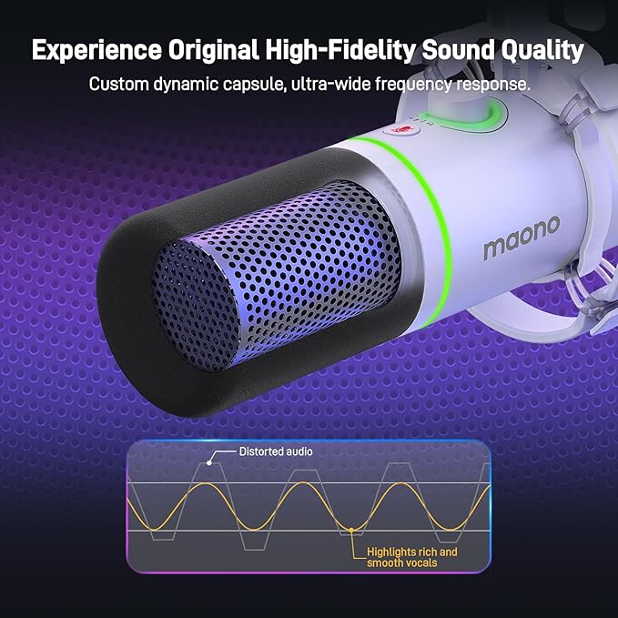 MAONO XLR/USB Dynamic Microphone Kit, RGB Podcast Mic - Image 2