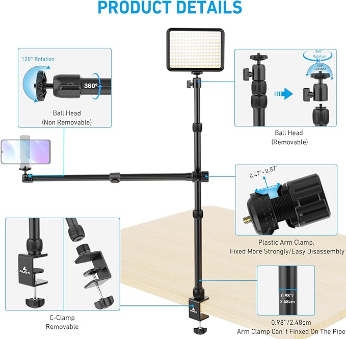 Ailight Overhead Camera Mount Desk Stand, 15.75"-33.45" Webcam Mount - Image 5