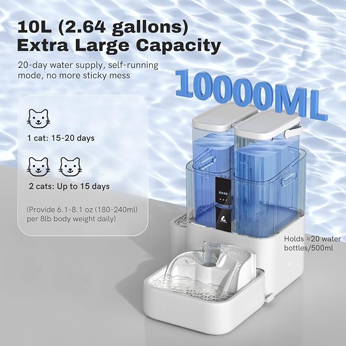 DailyFresh Cat Water Fountain 10L/338 oz Self Refilling, Pet Drinking Fountains - Image 3