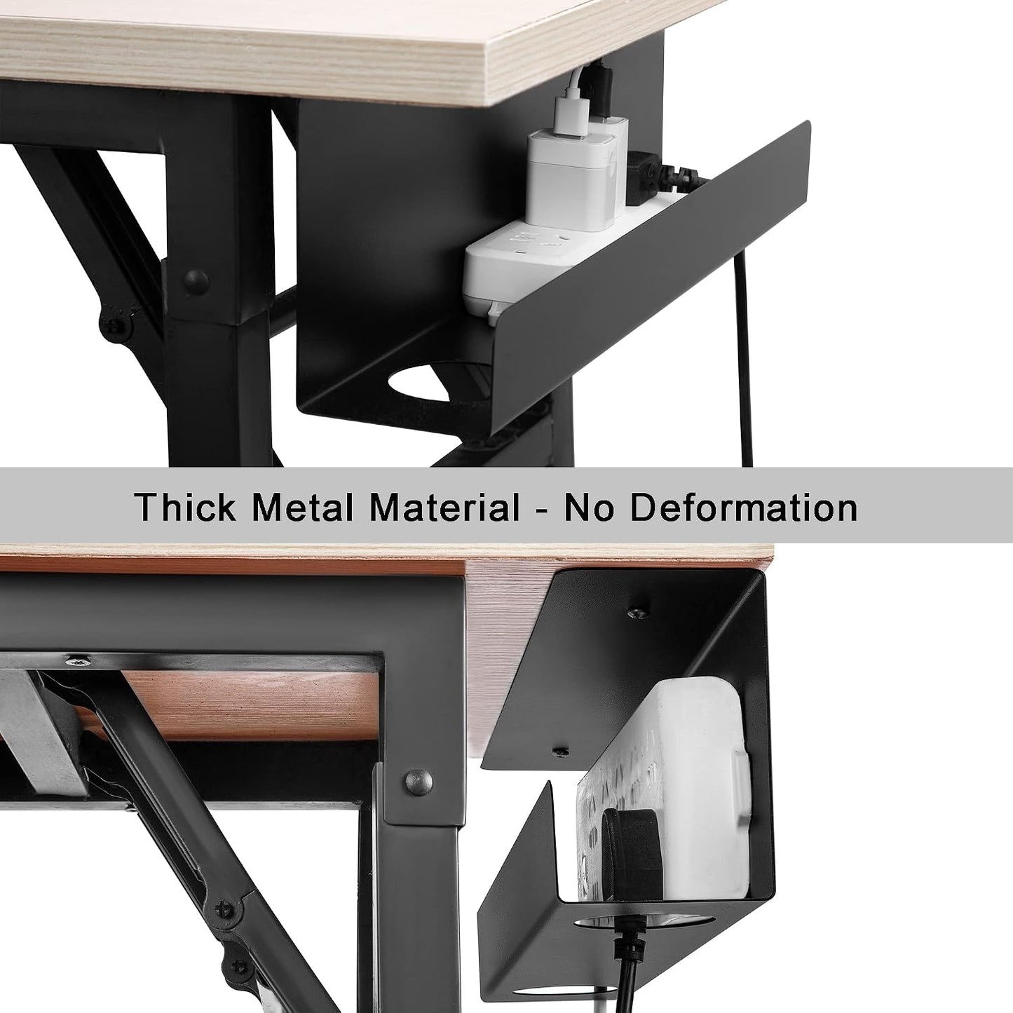 ZhiYo 16.5in Steel Cable Management Under Desk Tray, Large Clamp-On Under Table Cord Hider Tray, No Drill Cable Organizer for Desk, Wire Management Raceway, Black Rack, W3in x H4.7in