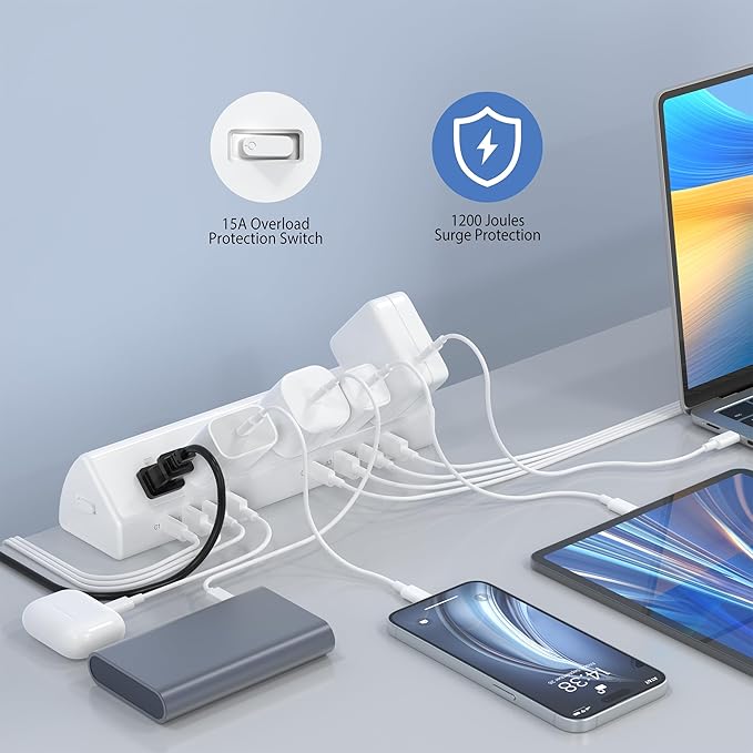 Desk Clamp Power Strip 65W Fast Charging Station, 4 PD USB-C, 5 Outlets - Image 3