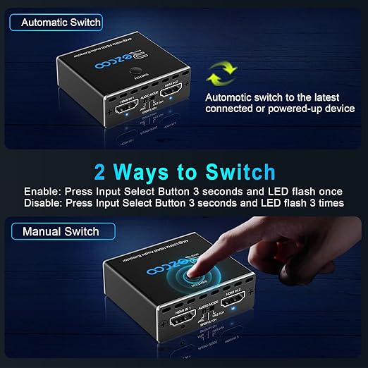 HDMI 2.1 Audio Extractor 4K 120Hz VRR ALLM HDCP2.3 HDR10 ARC Switch 2 in 1 Out - Image 6
