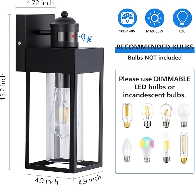 LWSOY Motion Sensor Outdoor Wall Lanterns 2 Packs, Upgrade Dusk to Dawn - Image 5