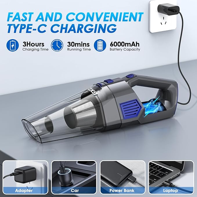 Gxzsk Handheld Vacuum Cordless, 15000PA Strong Suction Hand Held Car Vacuum - Image 4