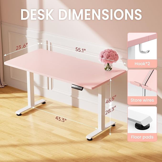Veken 55 Inch Large Electric Standing Desk, 4 Memory Heights Adjustable - Image 3