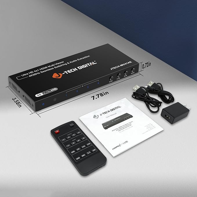 J-Tech Digital 4K HDMI Multiviewer Switch 4 in 1 Out, 4x1 4K 30Hz HDMI Quad - Image 9