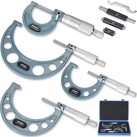 REXBETI 4Pcs Outside Micrometer Set, 0-4" Machinist Micrometer, Ultra-Precision by REXBETI