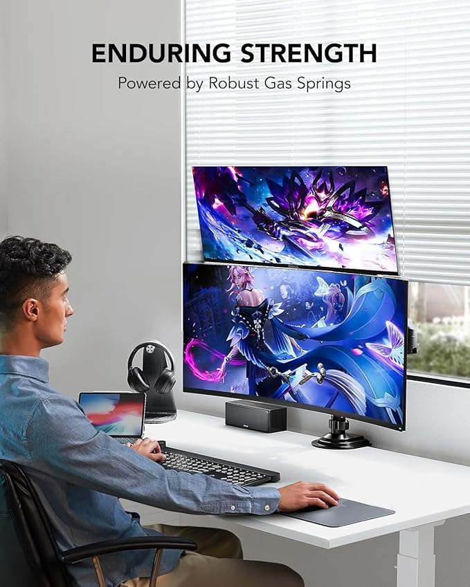 HUANUO 17-32 Inch Dual Monitor Stand, NITROGLIDE™ Dual Monitor Mount, Monitor - Image 8