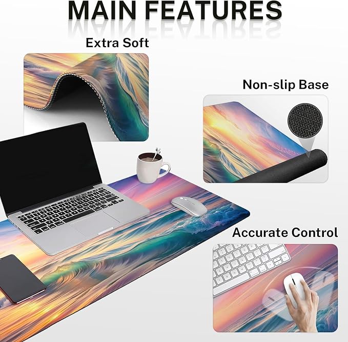 Britimes Sunset Beach Keyboard Mouse Pad Set 4in1 Large Mousepad+Keyboard Wrist - Image 3